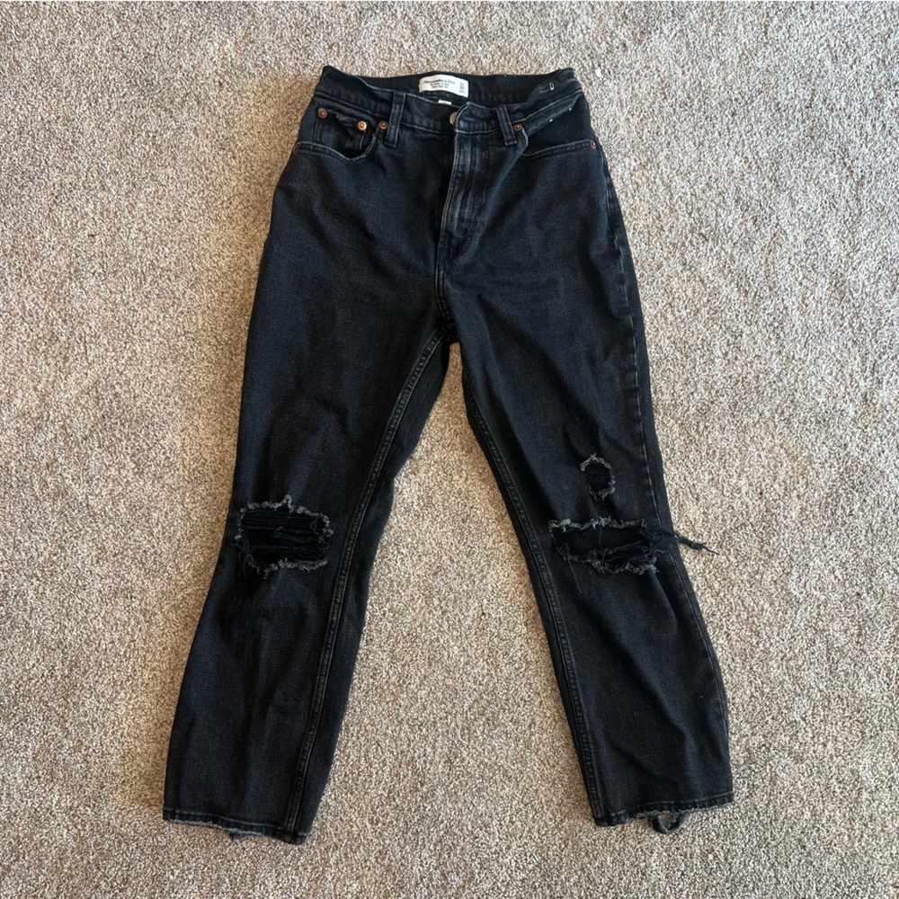 Abercrombie Black Ankle Straight Ultra High Rise Curve Love